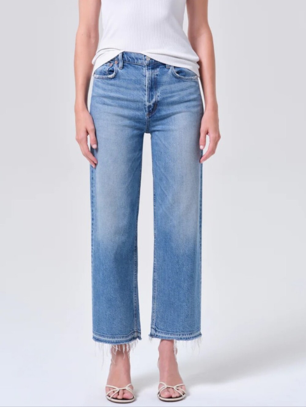 Agolde Denim Ren Wide Leg Jeans With Frayed Hem